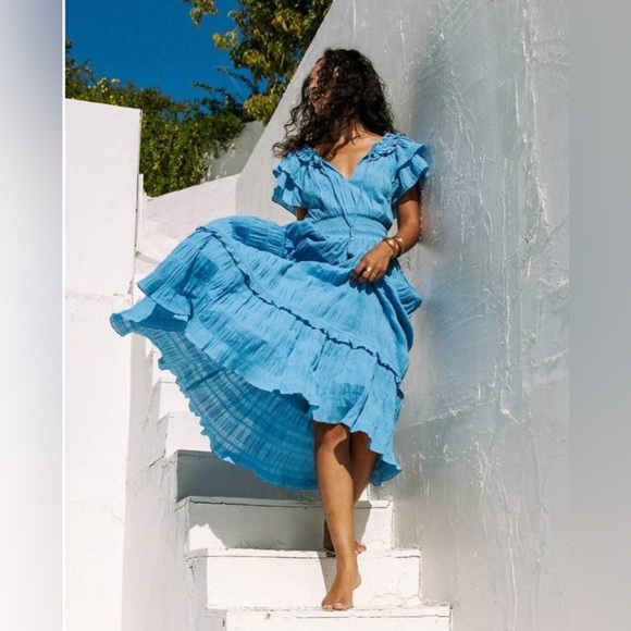 Cleobella Santana Ankle Dress Sky Blue Ruffled Dress - Picture 3 of 10